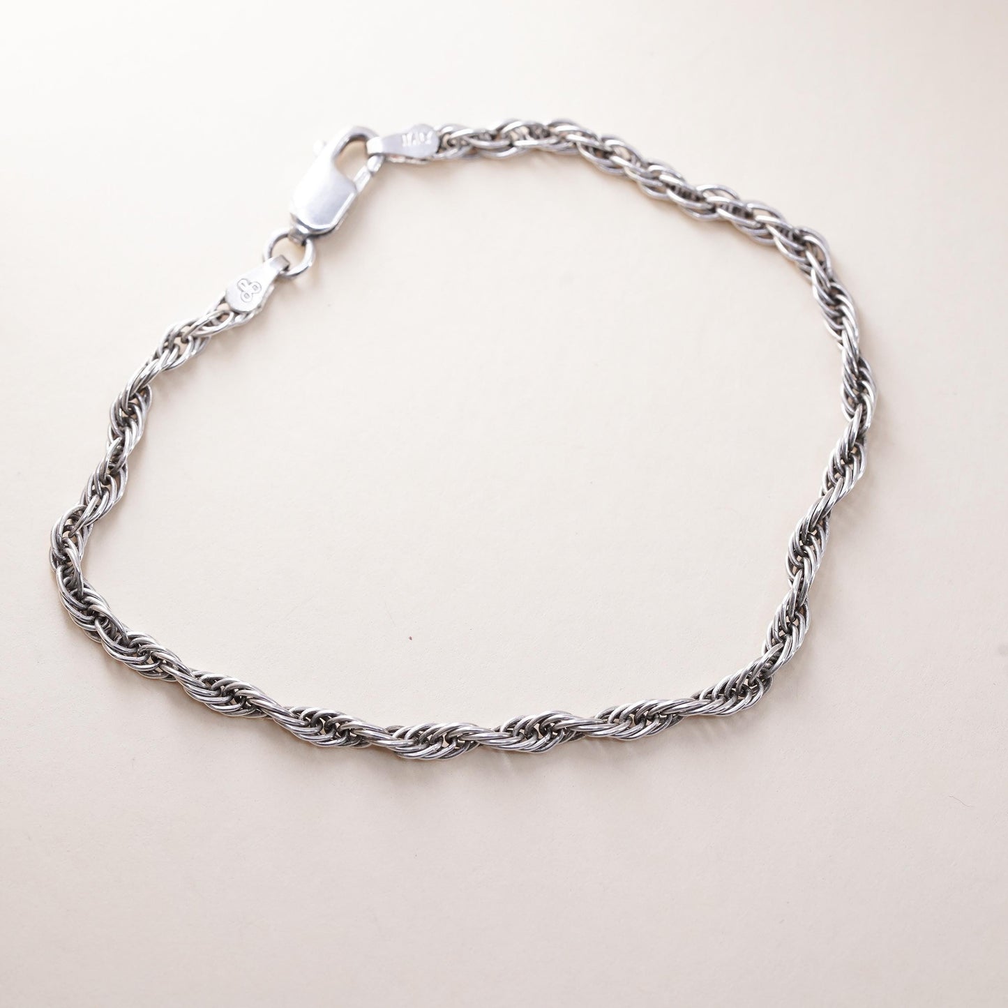 7" 3mm, Vintage Italian IBB sterling 925 silver Singapore rope chain bracelet