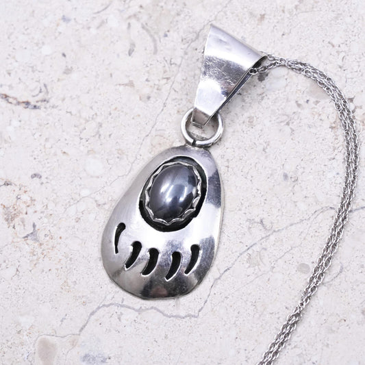 Native American Sensa Eustac Sterling 925 silver box necklace teardrop bear paw