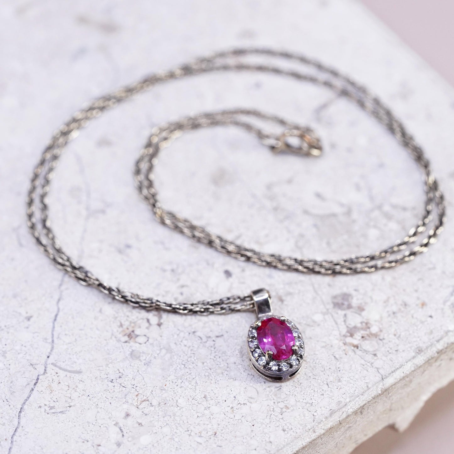 18", Stauer vermeil yellow gold Sterling 925 silver rope necklace ruby pendant