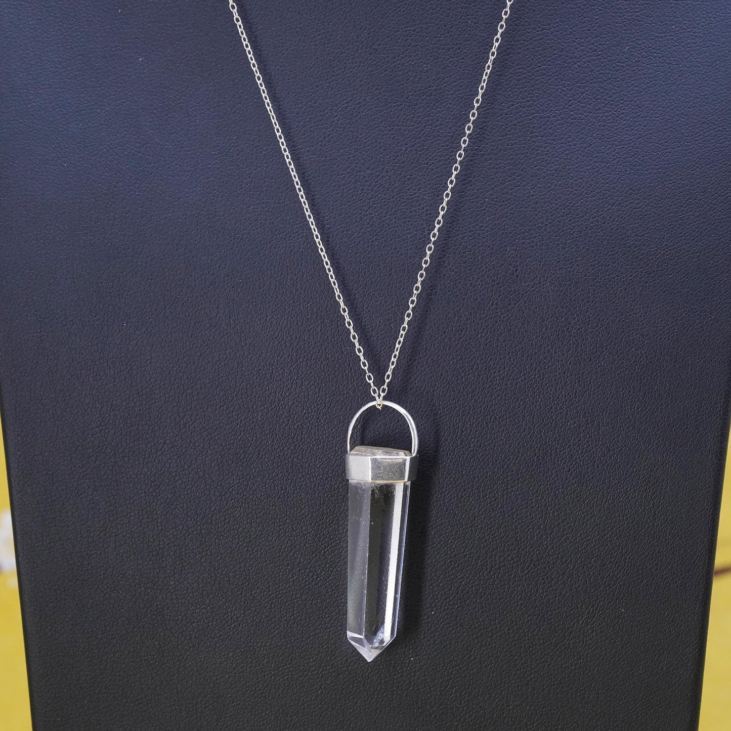 19", vintage Sterling silver necklace, 925 circle chain healing crystal pendant