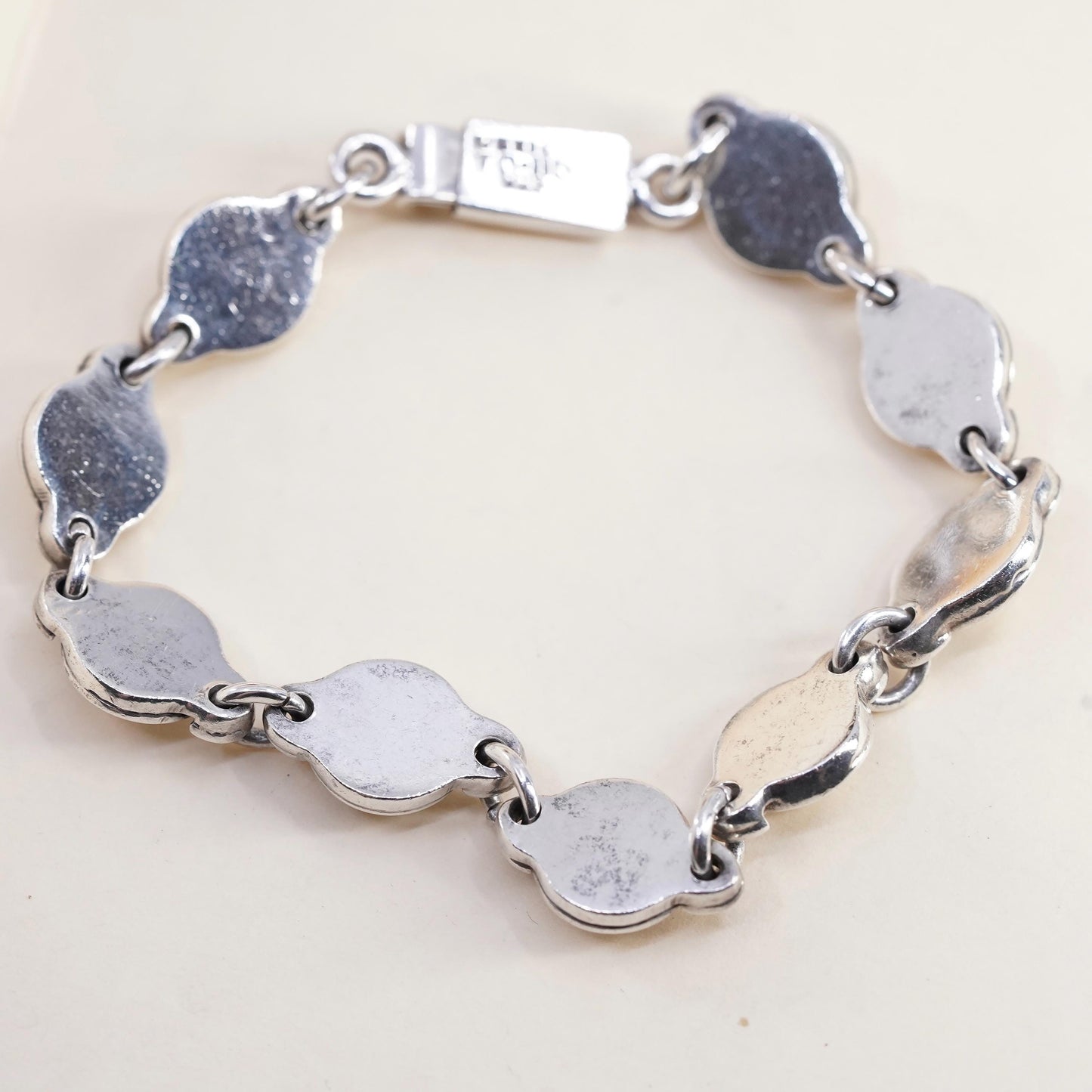 7.25", southwestern Mexican sterling 925 silver handmade beaded chain bracelet