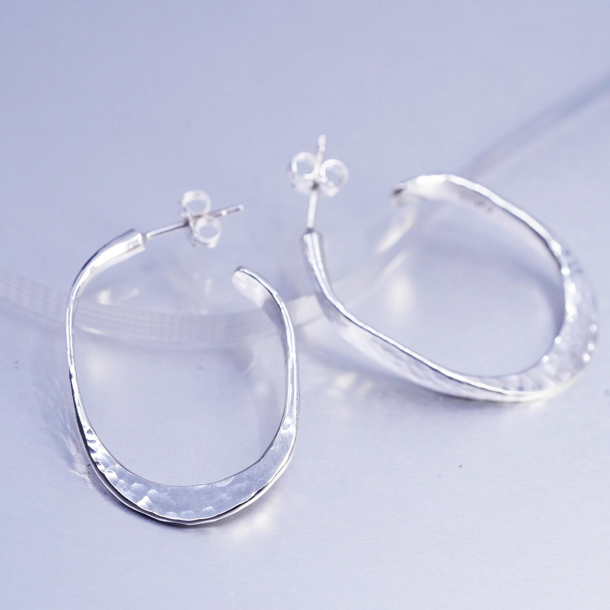 1.25” Vintage 925 Sterling Silver Hoop Earrings, 925 hammered huggie Studs