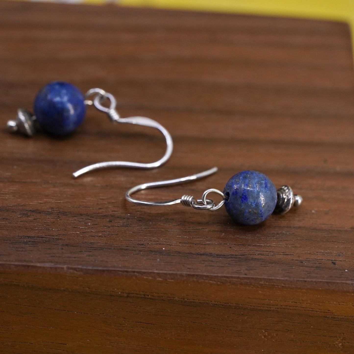 Vintage sterling 925 silver handmade earrings with lapis lazuli bead