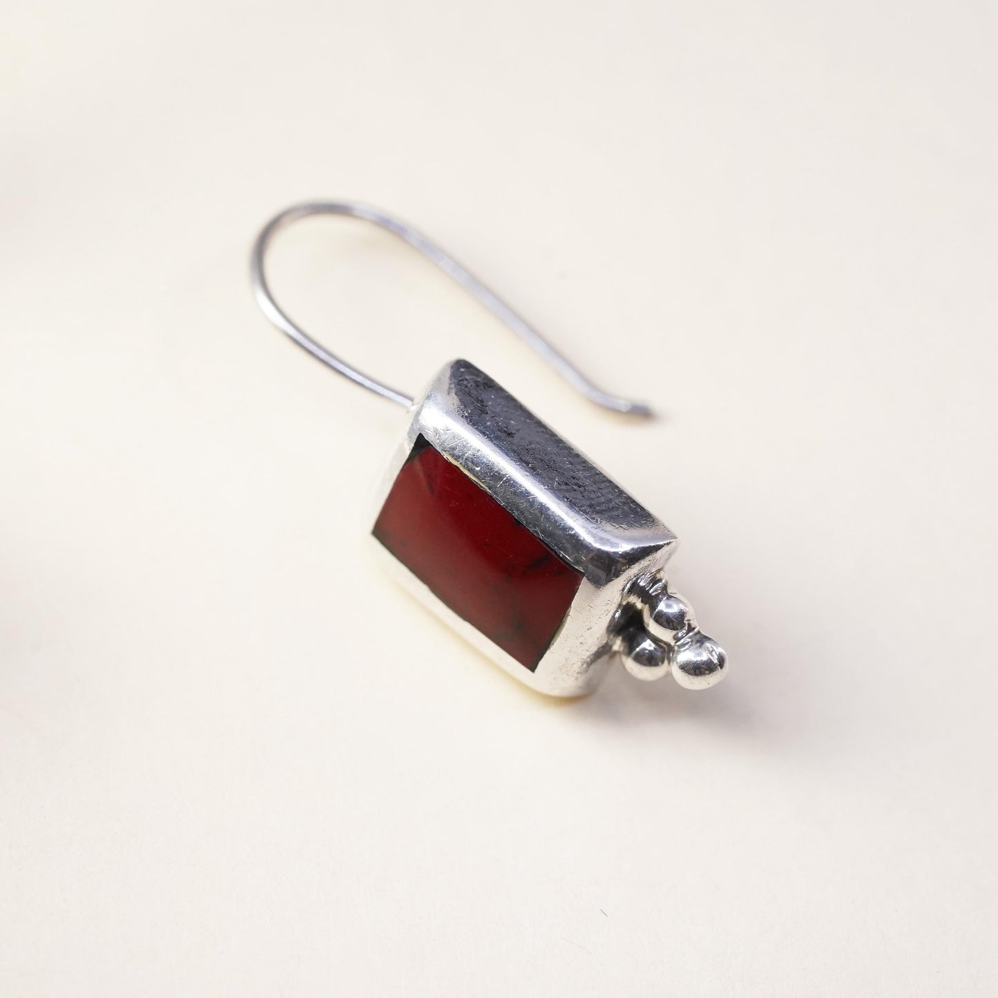 Vintage Mexican sterling 925 silver handmade single earring with red Jasper