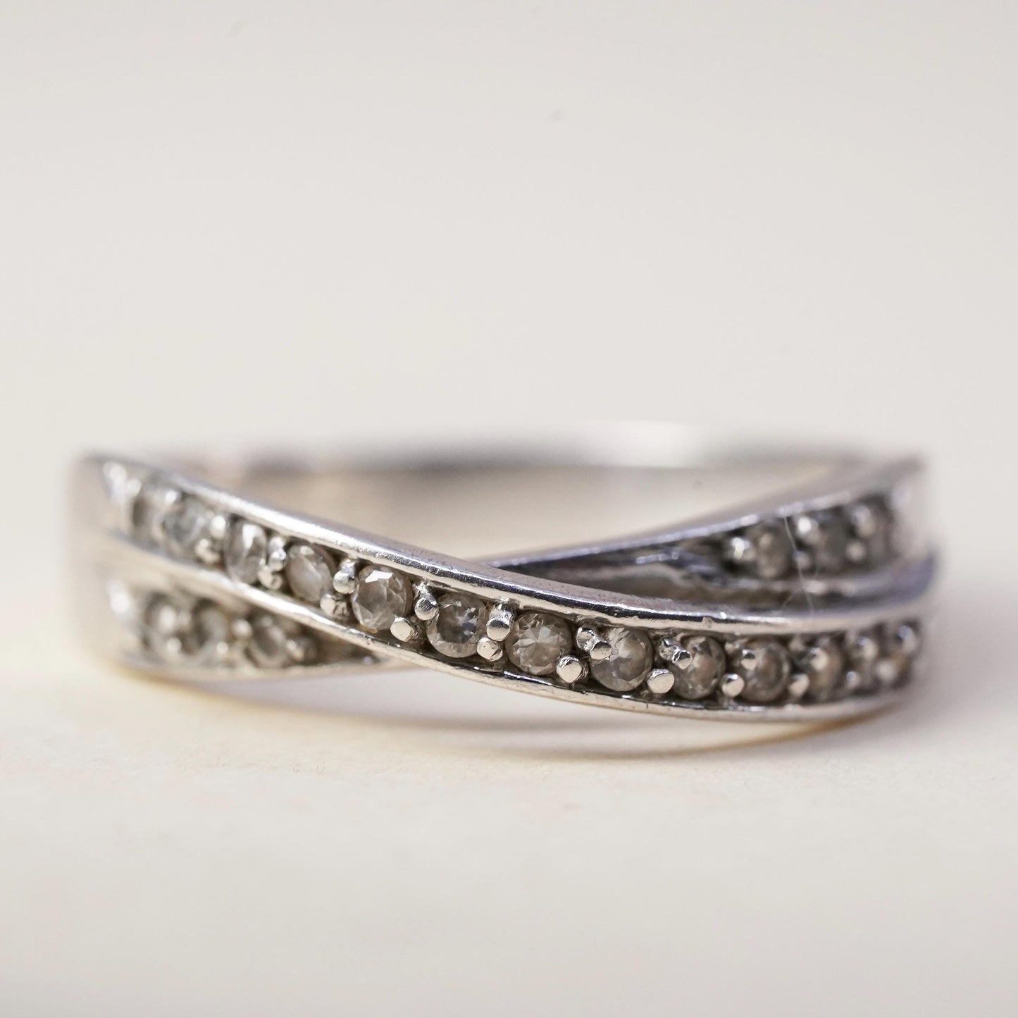 Size 8.5, Vintage sterling silver handmade ring, engagement ring with cz