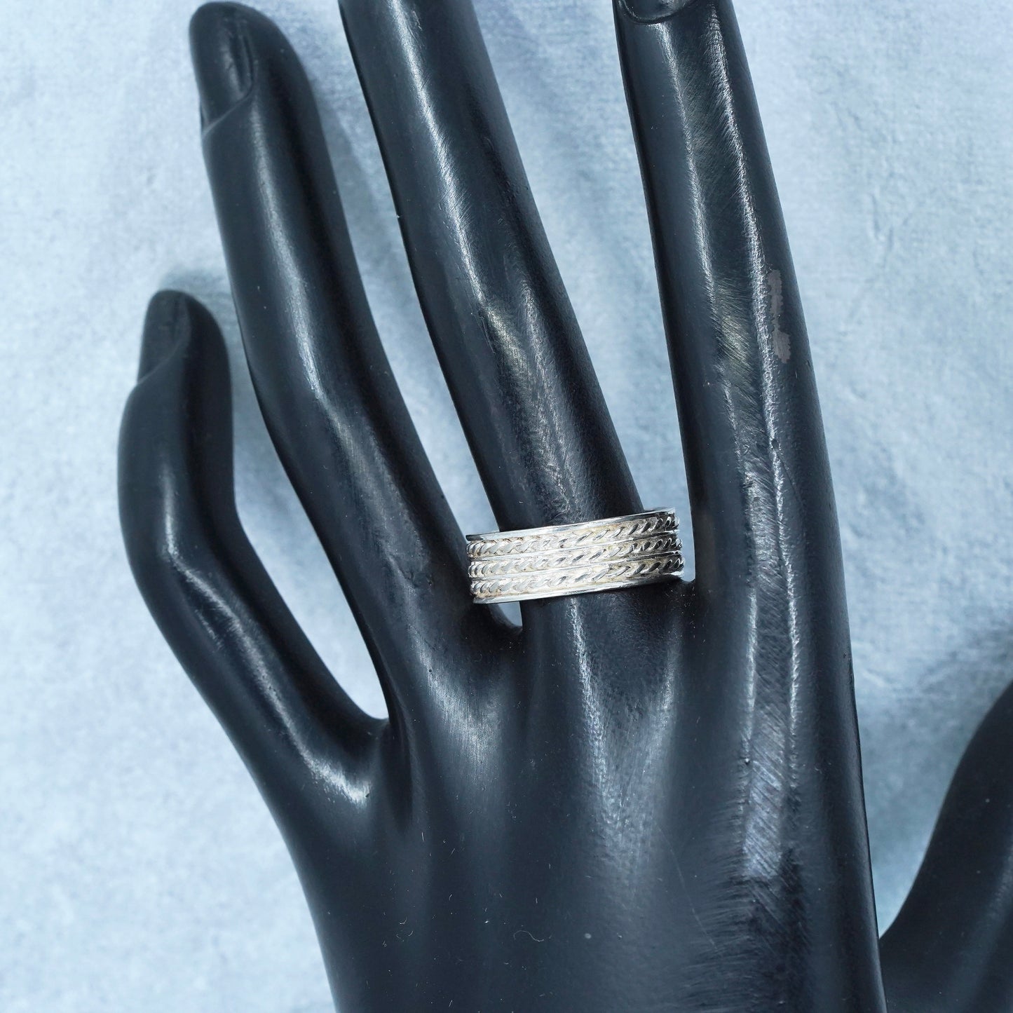 Size 8.5, southwestern Sterling 925 silver handmade ring, braided textured band