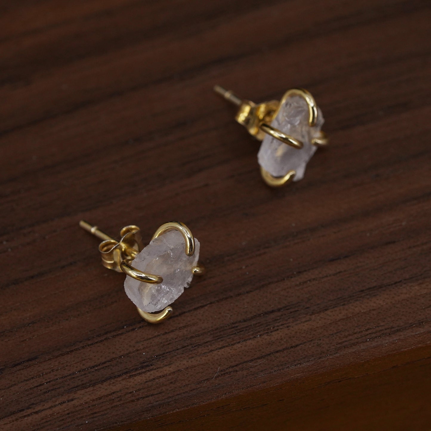 Vermeil gold over Sterling silver natural crystal studs, earrings
