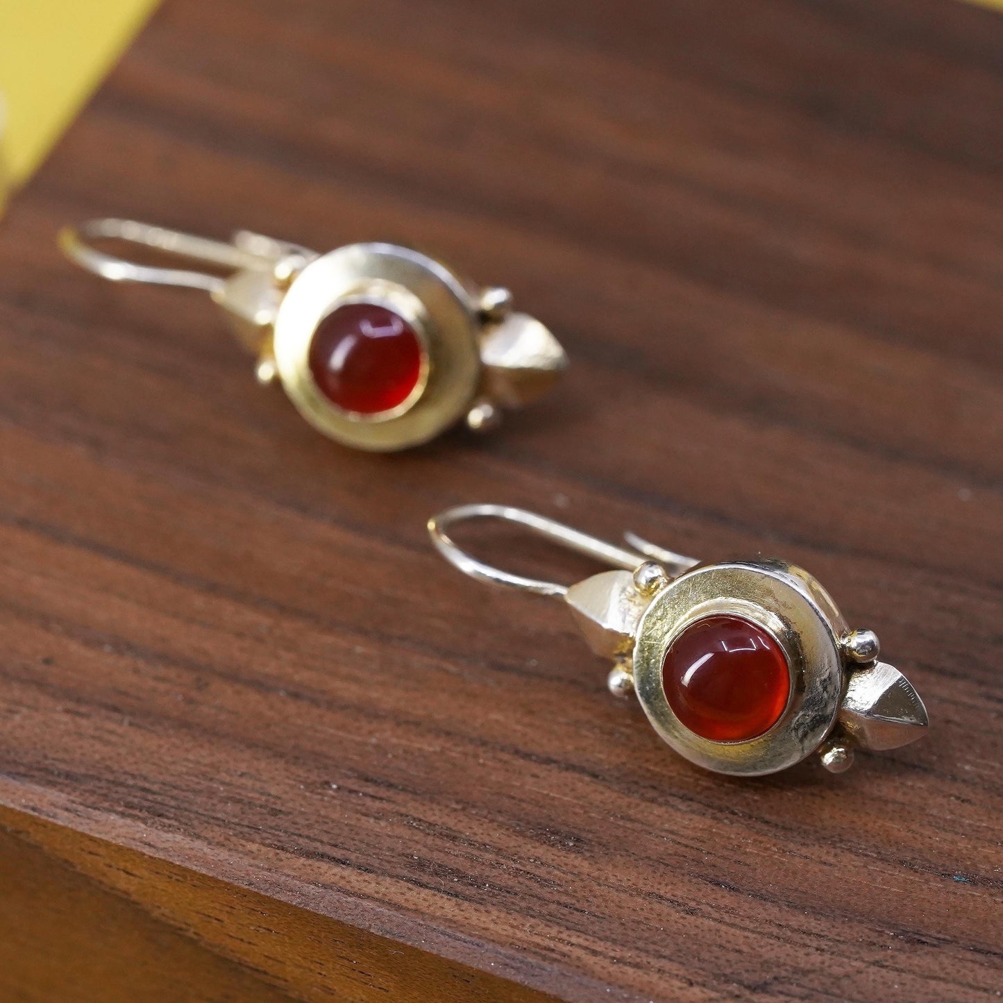 Vermeil gold over Sterling 925 Silver Earrings with carnelian and lever back
