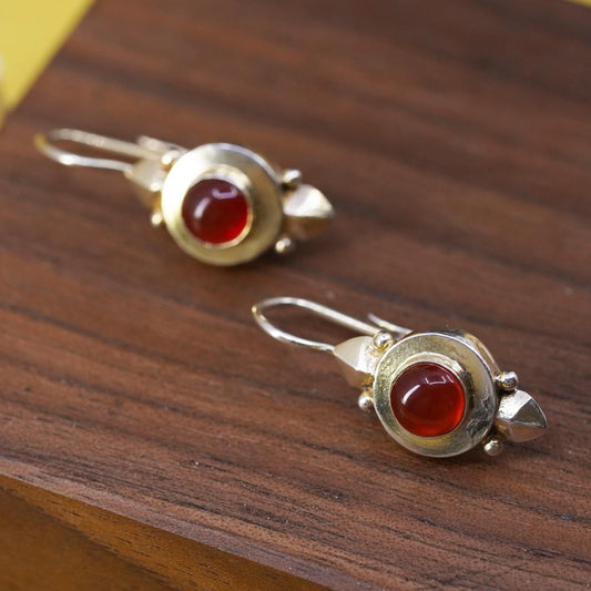 Vermeil gold over Sterling 925 Silver Earrings with carnelian and lever back