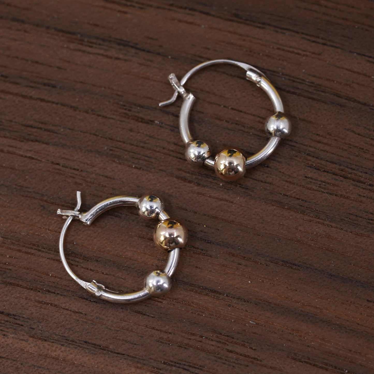 0.5”, Vintage Sterling 925 silver handmade earrings, 925 hoops with 14K bead