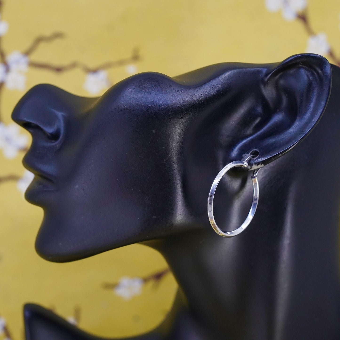 1.25", Vintage Sterling silver handmade earrings, 925 huggie hoops