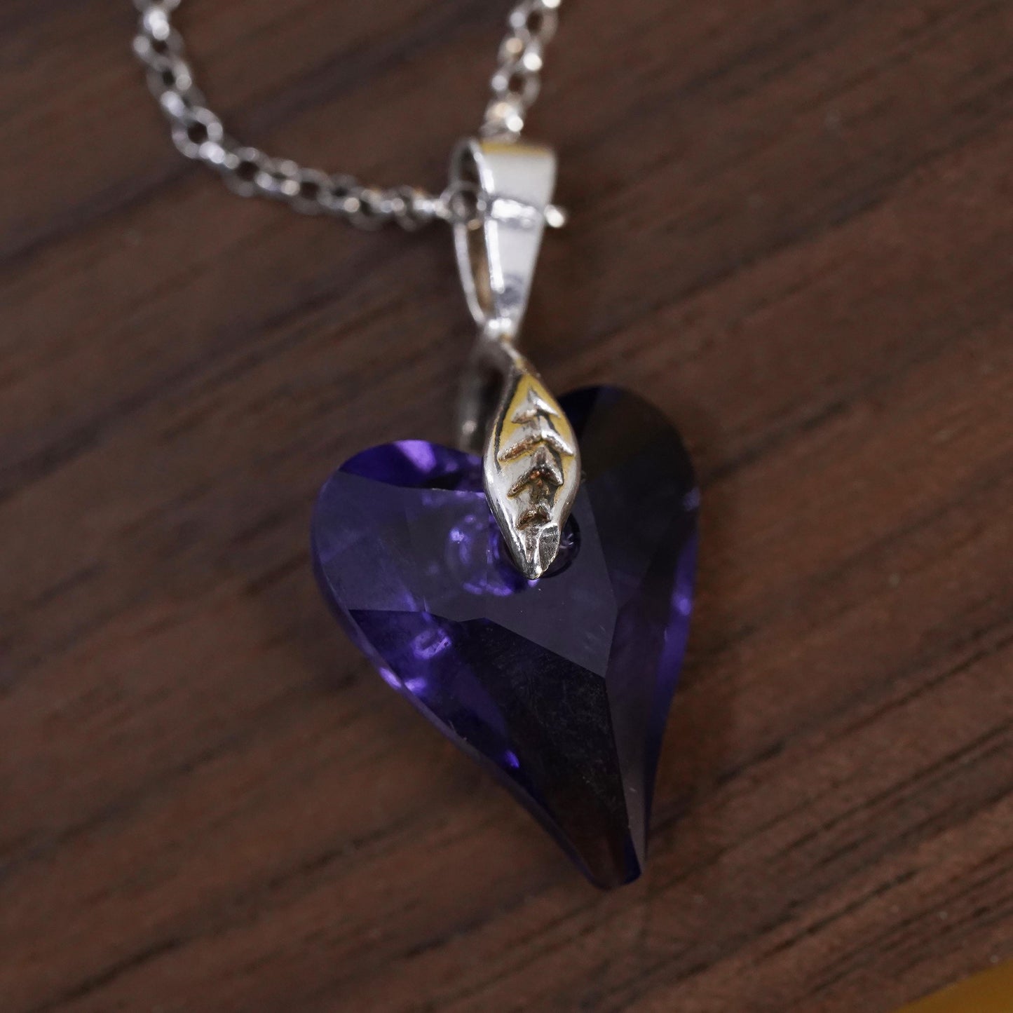 20+2”, Vintage Sterling Silver 925 circle chain necklace amethyst heart pendant