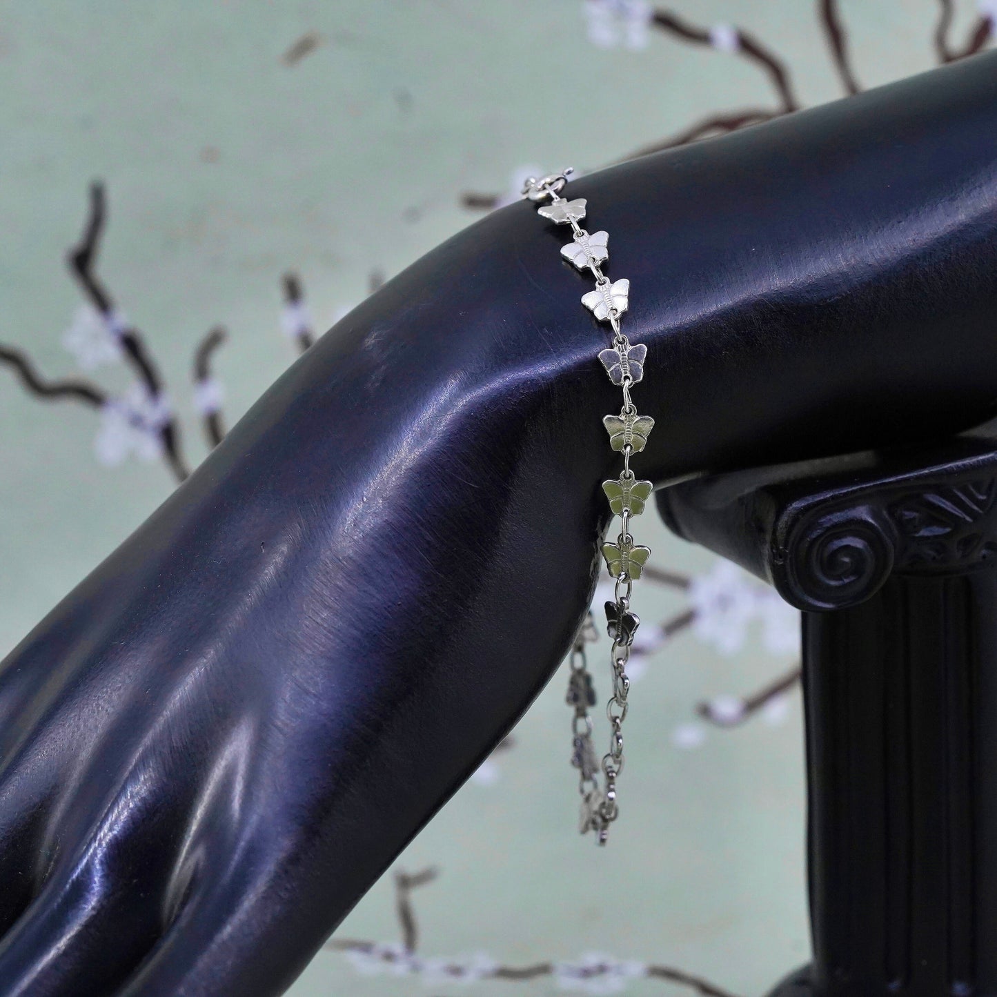 7.75", Italian sterling silver anklet, 925 silver butterfly link chain bracelet