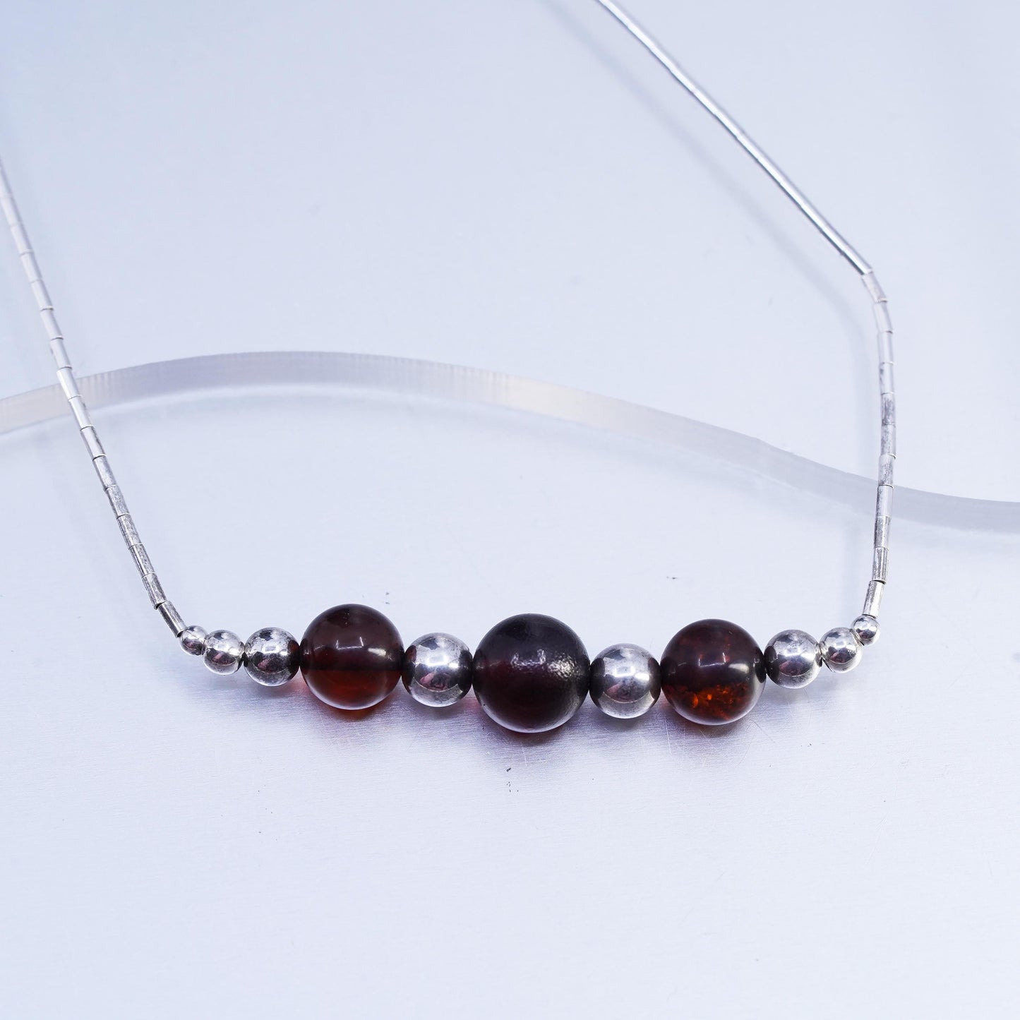 18", vintage southwestern Sterling liquid Silver 925 necklace with amber