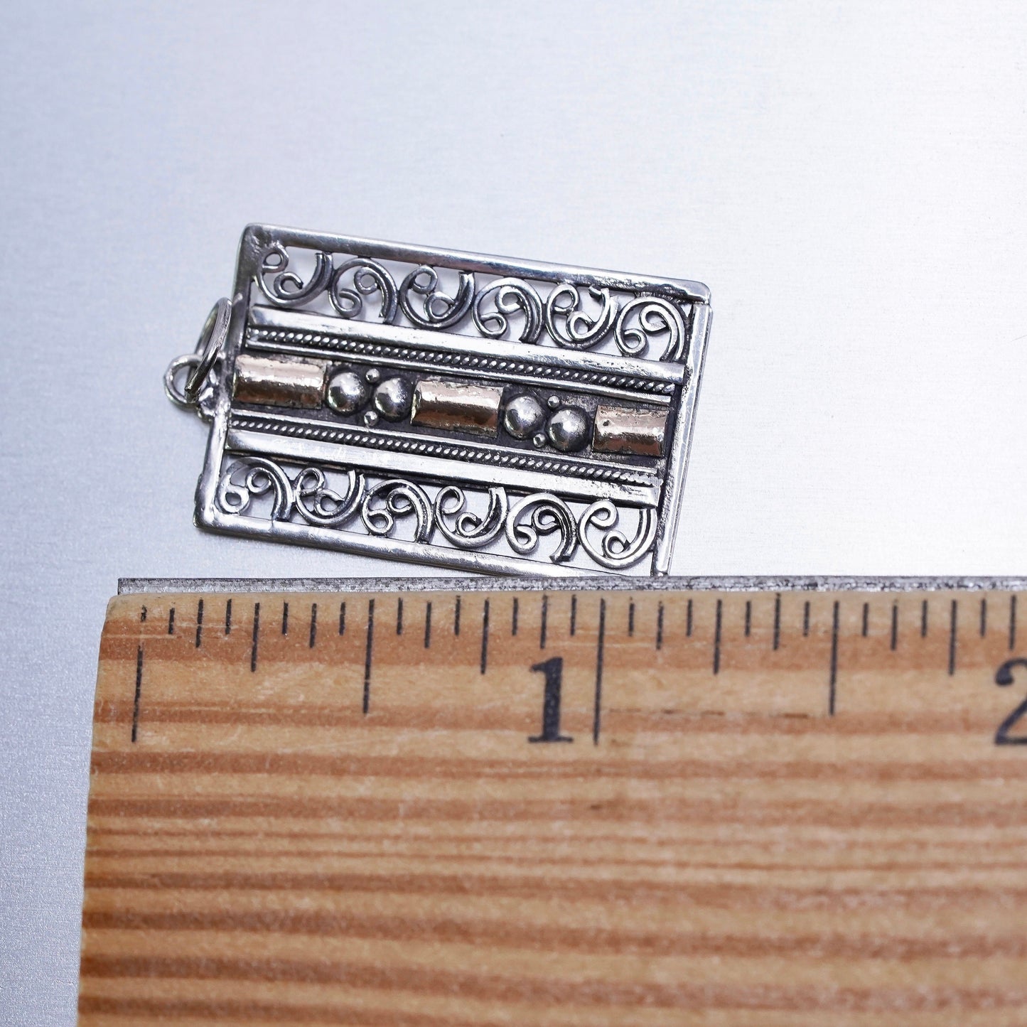 Vintage two tone brase sterling 925 silver handmade filigree pendant charm