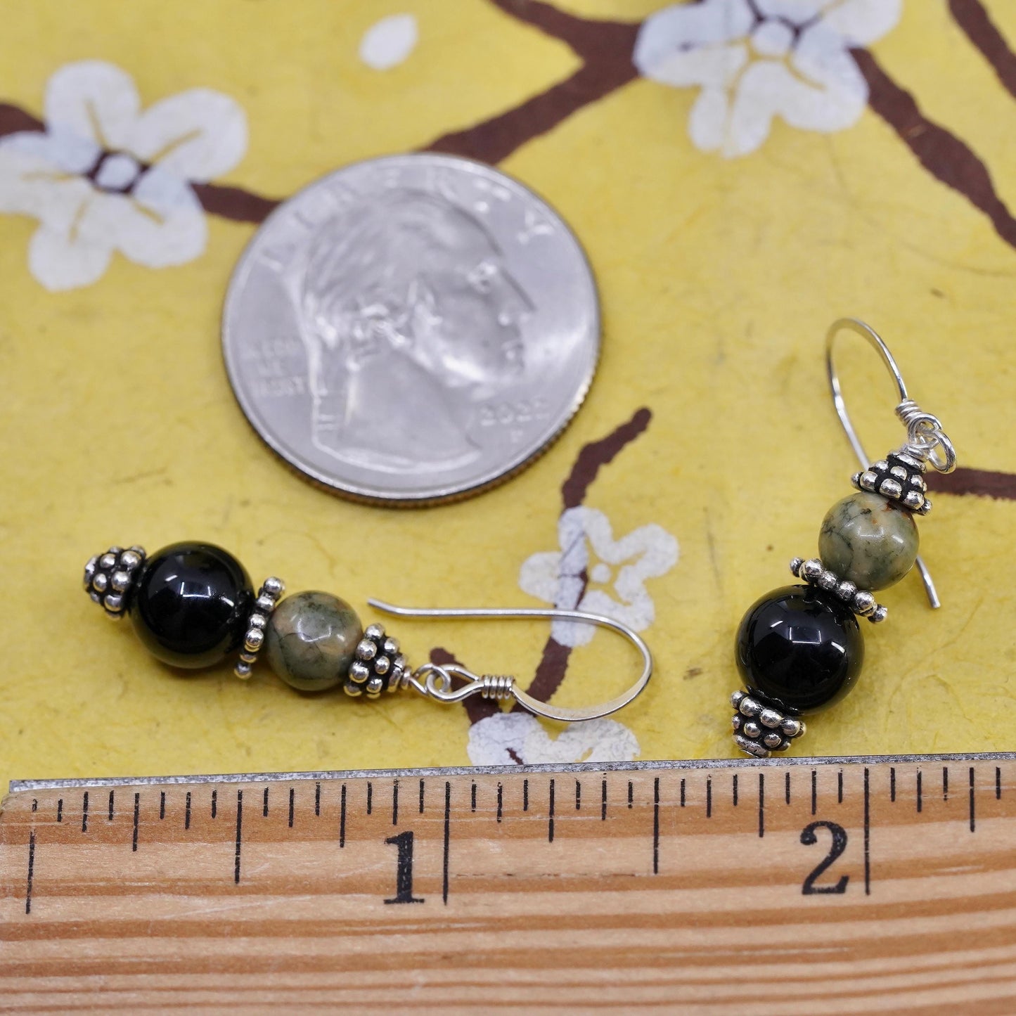 Vintage Irish Sterling 925 silver earrings with onyx Connemara marble beads