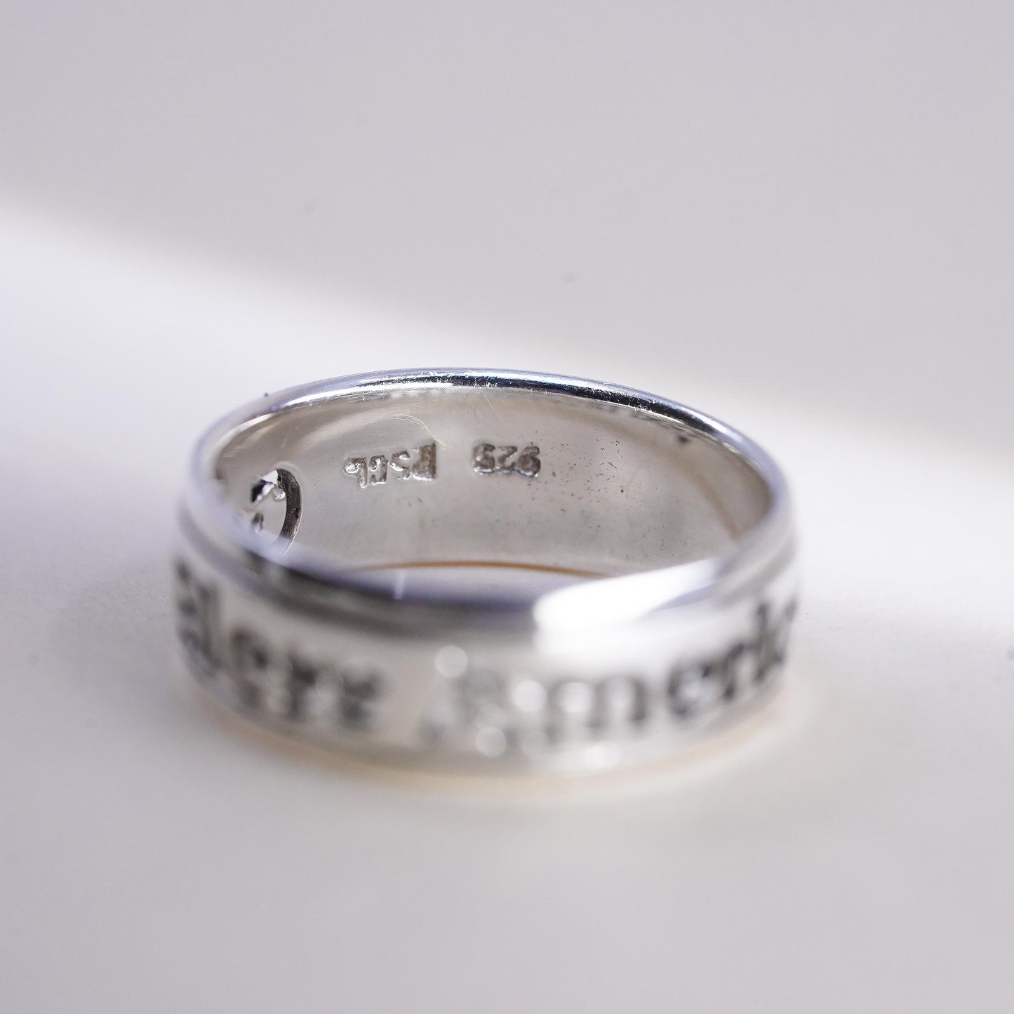 Size 7, VTG 925 Sterling Silver God Bless America Ring | Openwork Modern Band