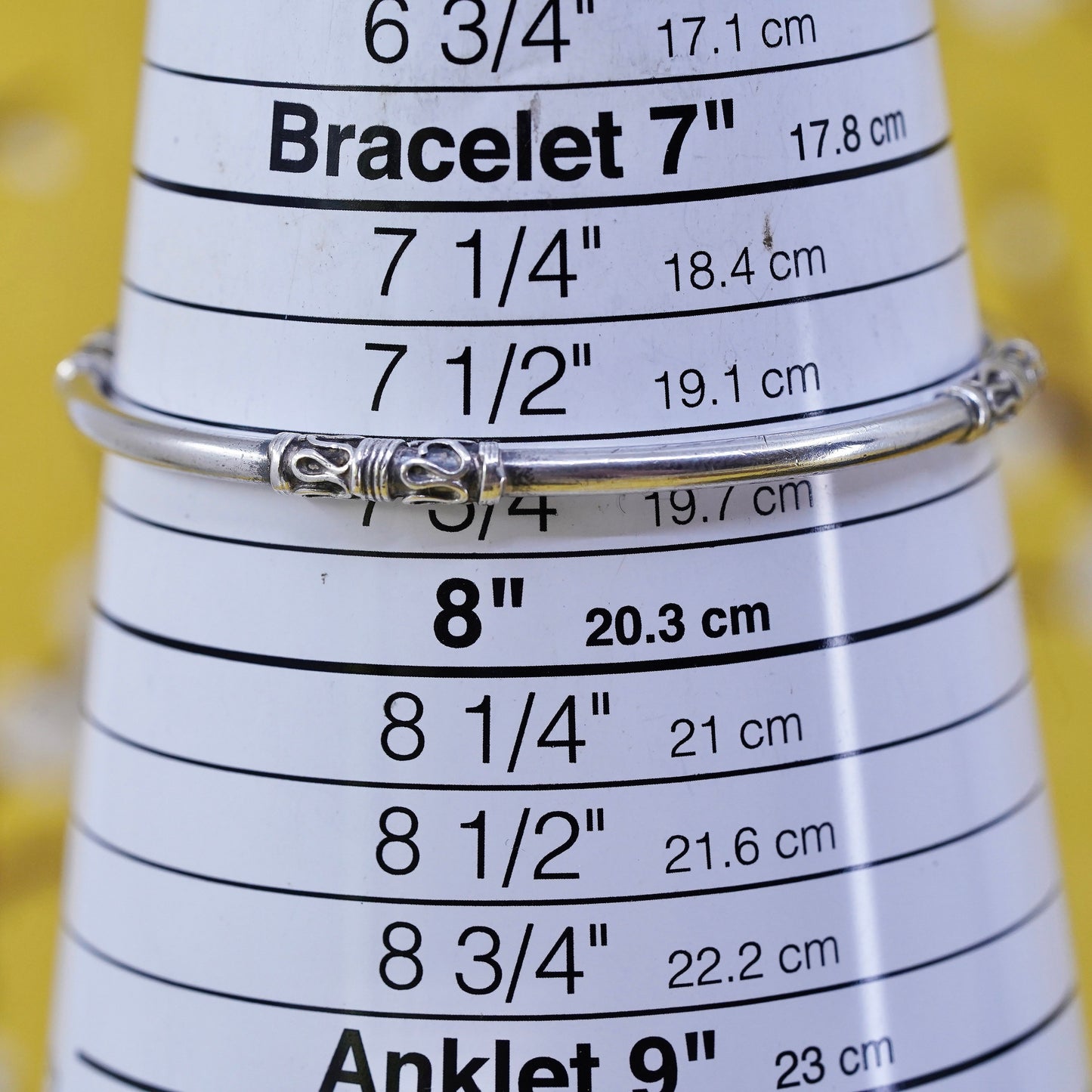 7.75”, Vintage Sterling silver handmade stackable bracelet, 925 Bali bangle