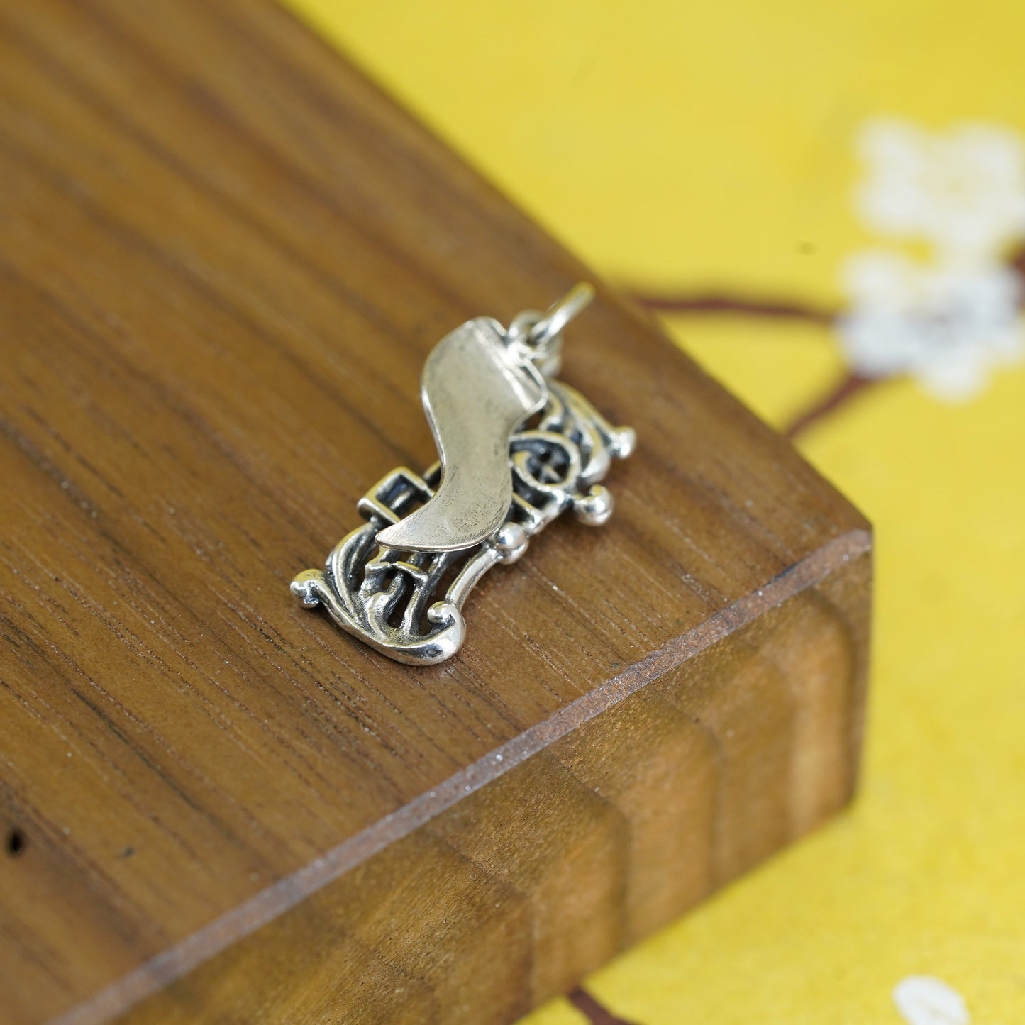 Vintage sterling silver handmade pendant, 925 silver music note charm