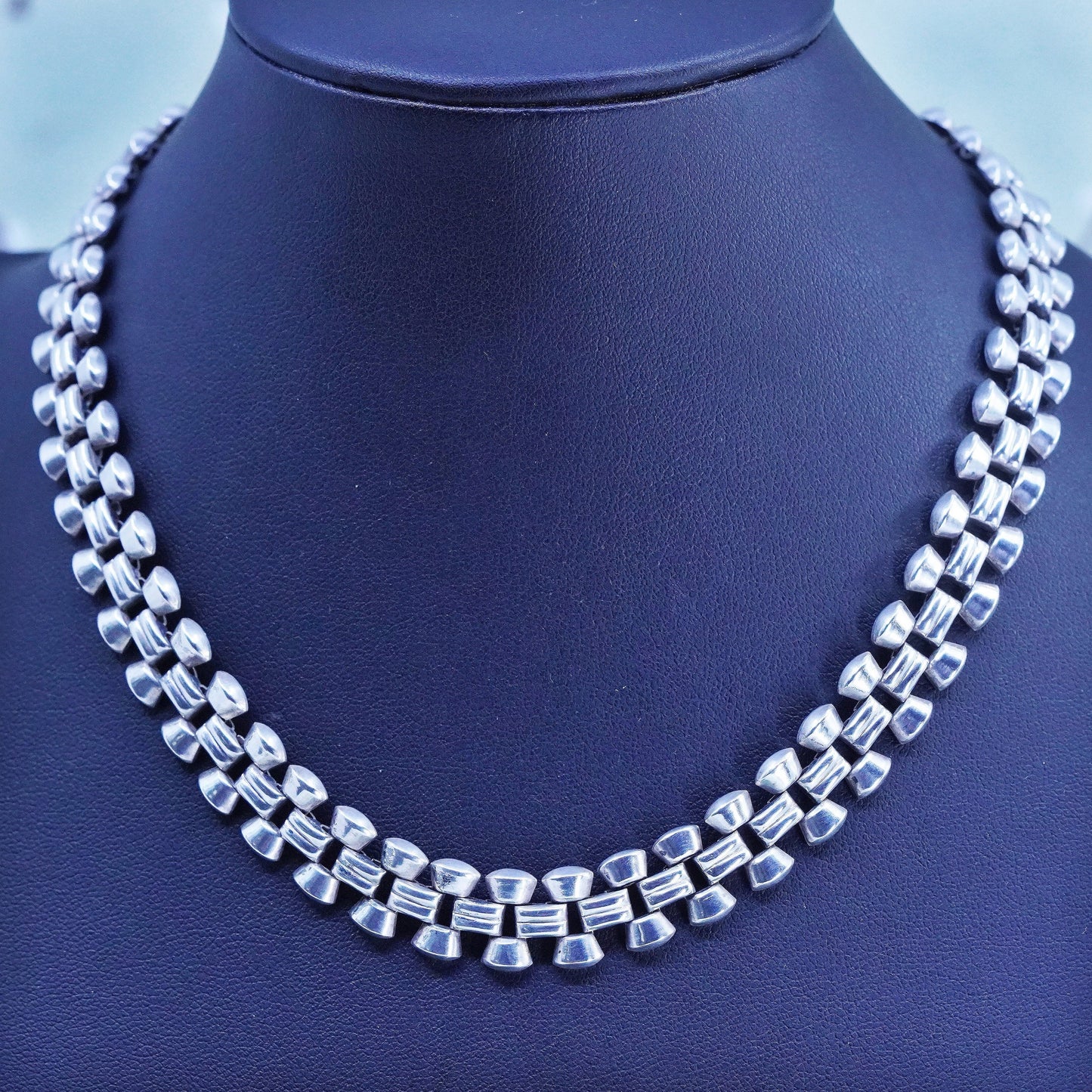 16", Vintage mexico sterling silver bold necklace, handmade 925 statement chain