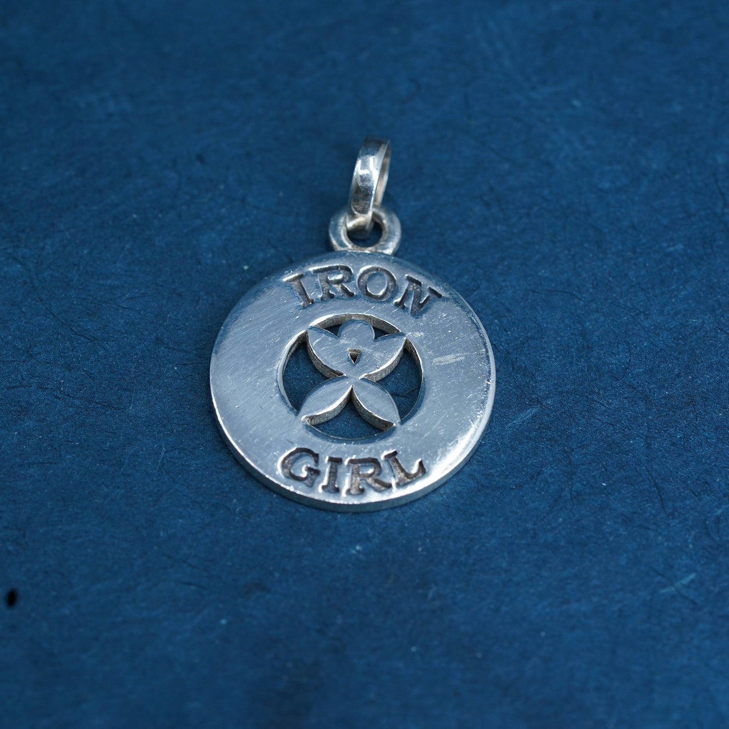 vintage Sterling silver handmade pendant, circle 925 iron girl charm