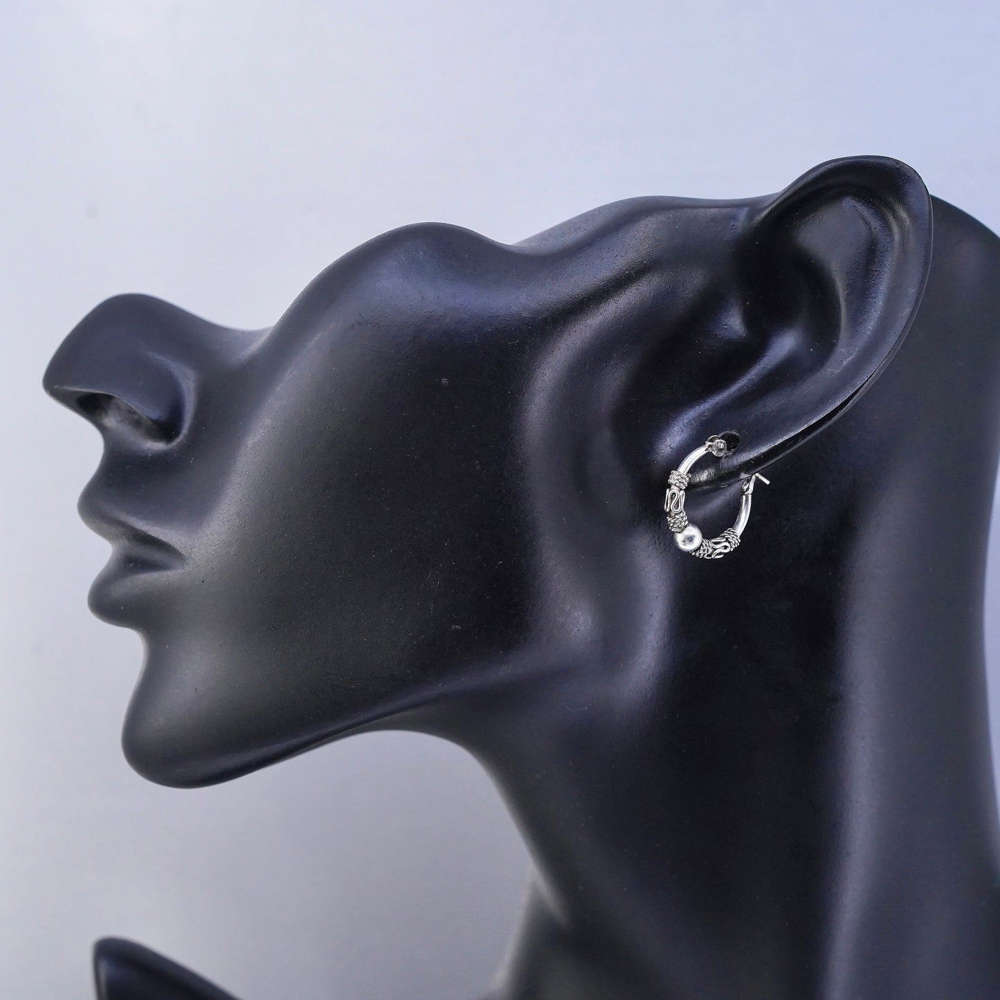 0.5”, vintage Sterling silver handmade earrings, 925 hoops bali beads