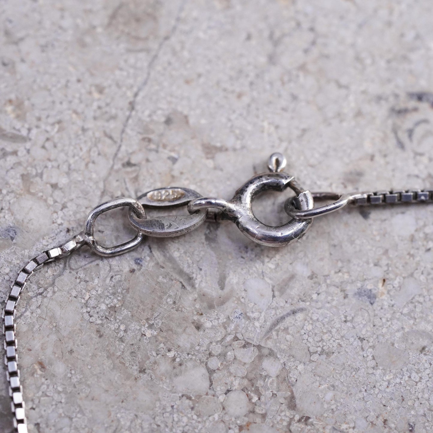 14", VTG sterling 925 silver box chain necklace Guardian angel charm pendant