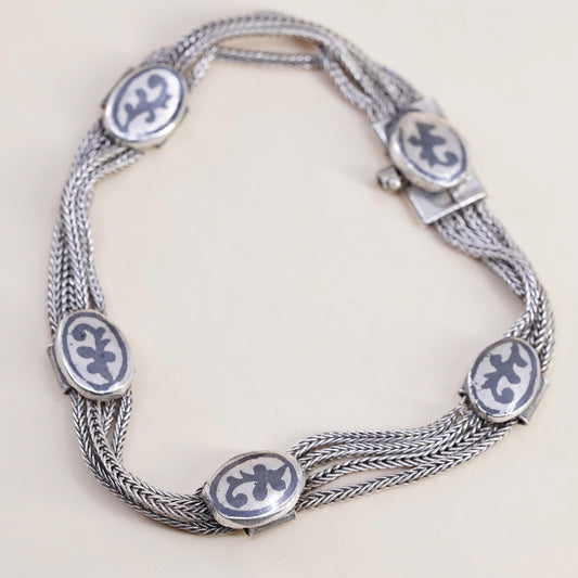 7.25”, VTG sterling silver handmade bracelet, multi strands 925 wheat chains