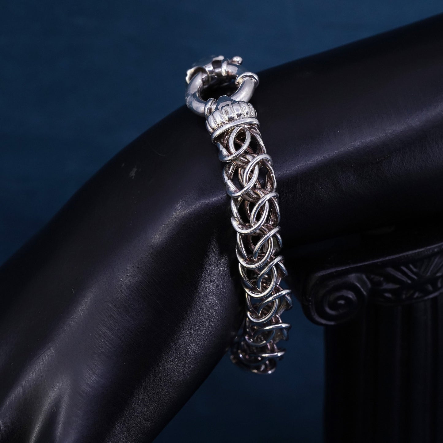 6.5”, vintage Sterling silver men's bracelet, 925 Byzantine, birdcage chain