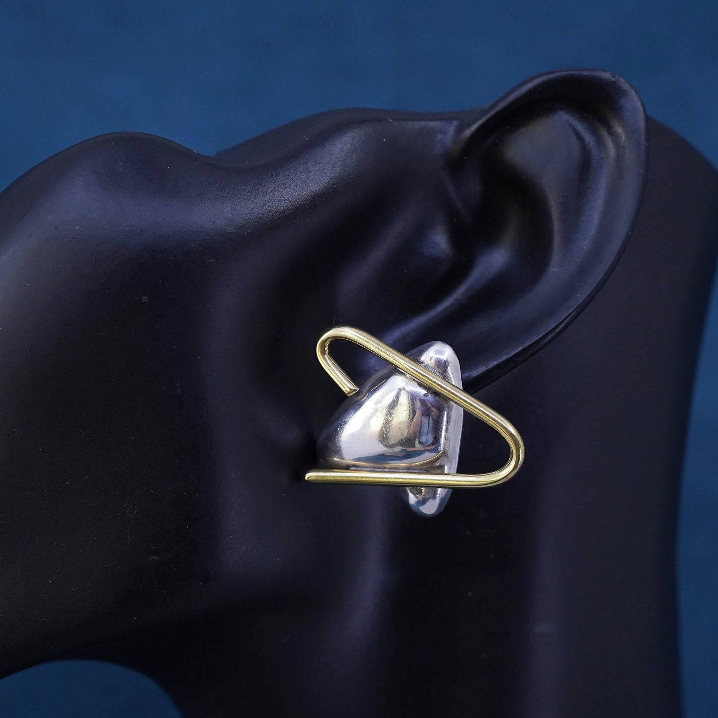 Vintage two tone Sterling silver handmade earrings, 925 studs with cable around