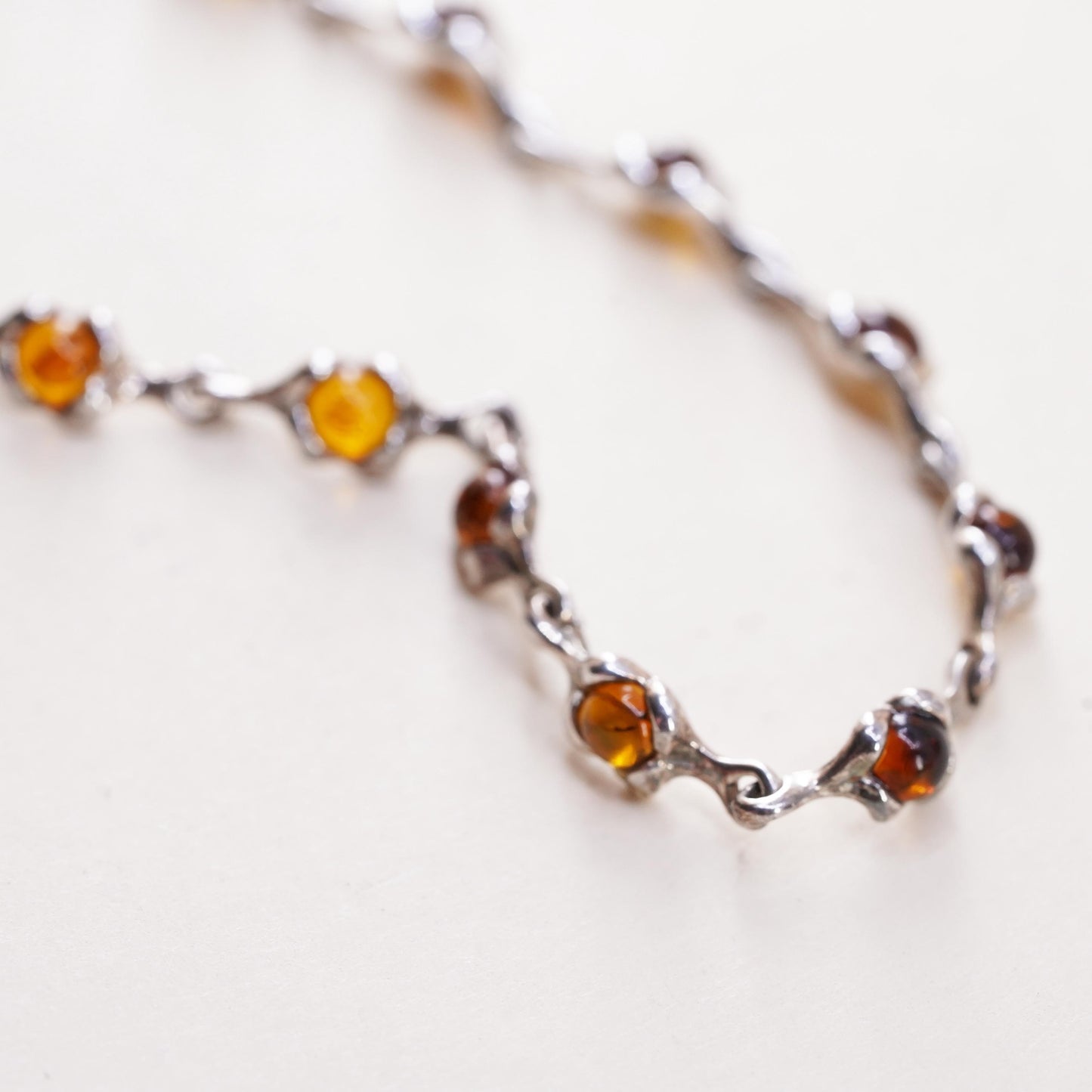 6+2", Vintage sterling 925 silver handmade bracelet with amber links