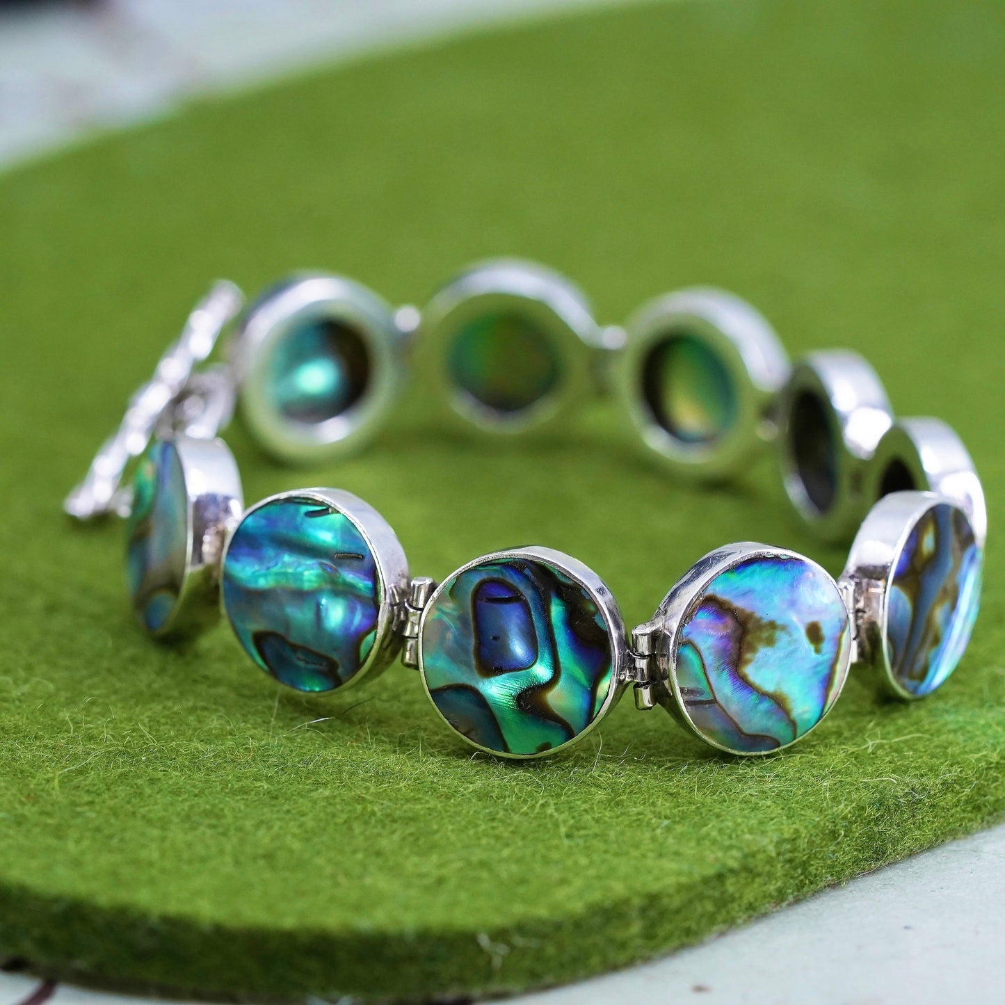 7”, vintage sterling 925 silver handmade bracelet with abalone