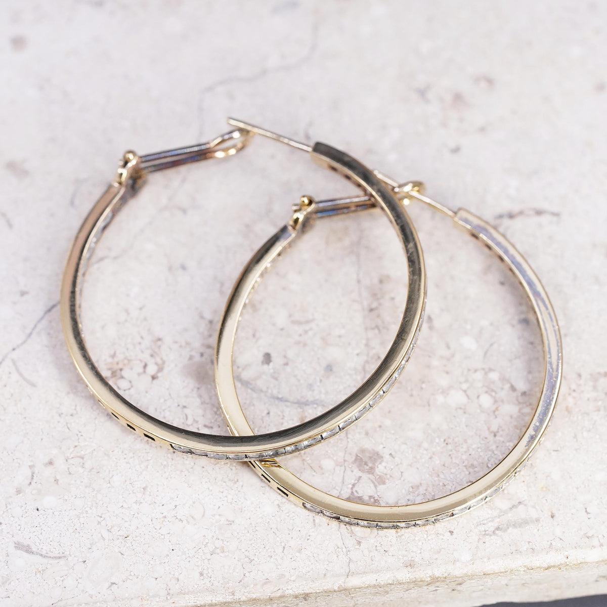 1.5”, Milor vermeil gold over Sterling silver earrings, 925 hoops cluster cz