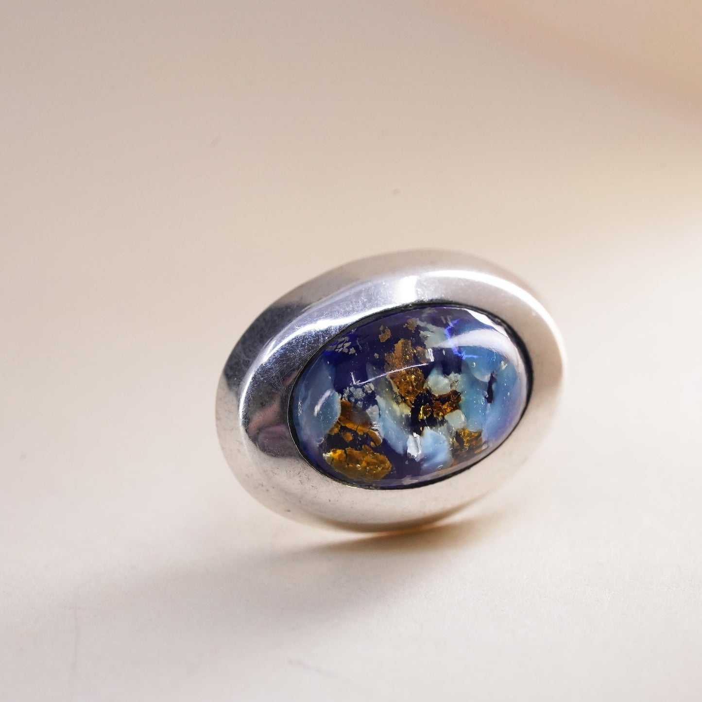 Vintage Mexican Sterling 925 silver stud with artisan glass, single earring