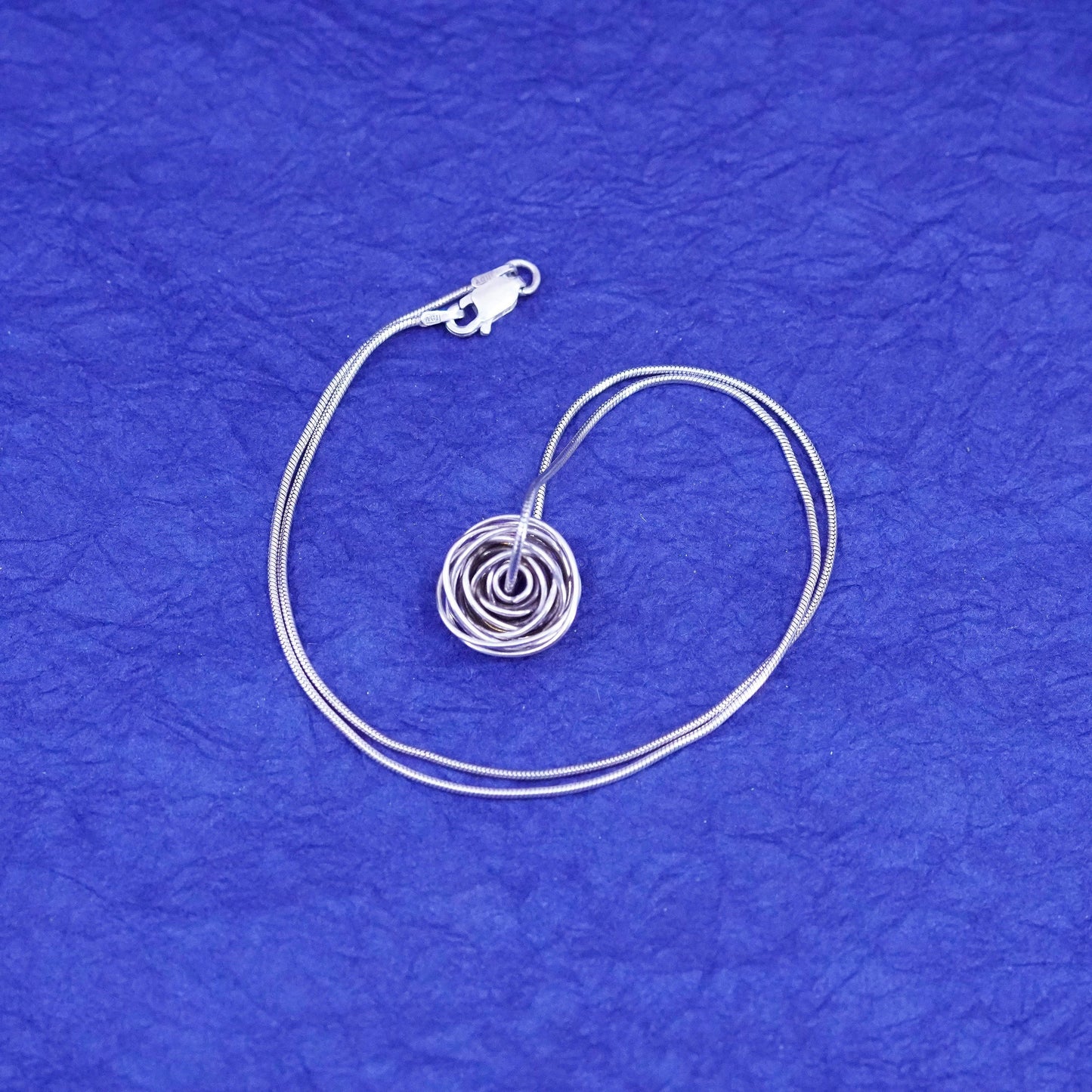 16”, Sterling silver handmade necklace, 925 snake chain entwined circle pendant