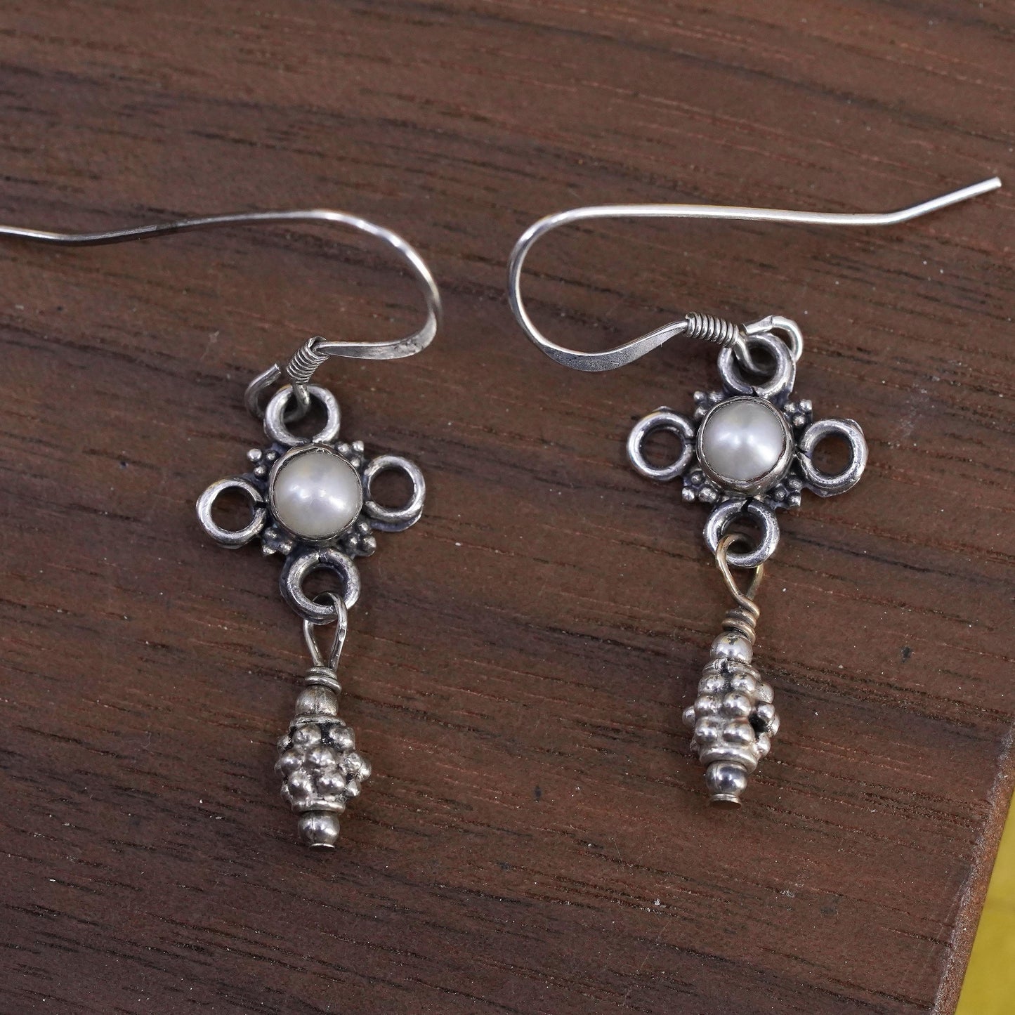 Vintage Sterling 925 silver handmade earrings with pearl and drops