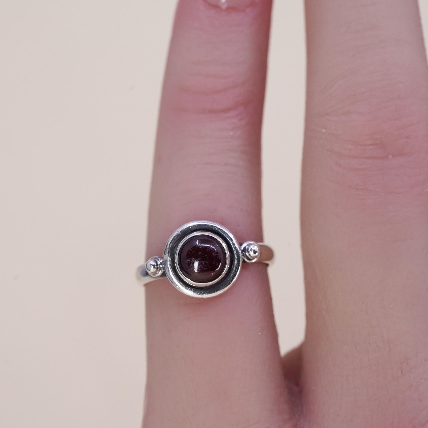 Size 3, Vintage sterling 925 silver handmade ring with amethyst, modernist