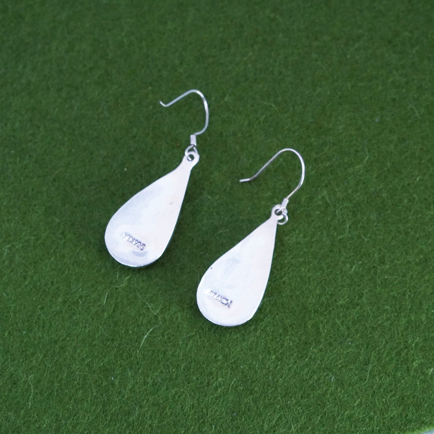 Vintage Mexico sterling 925 silver handmade teardrop earrings with abalone