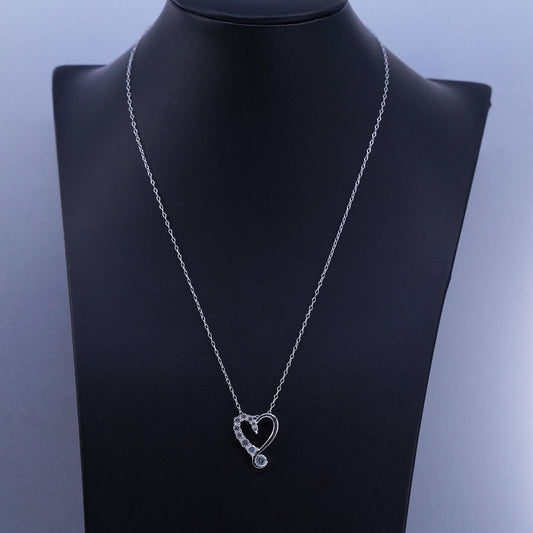 18”, vintage Sterling 925 silver handmade circle necklace with cz heart pendant