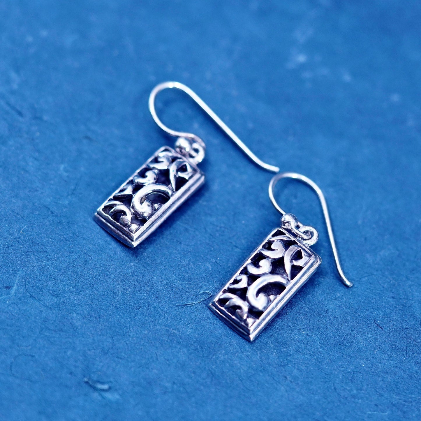 Vintage sterling silver handmade earrings, 925 filigree Bali beads drop