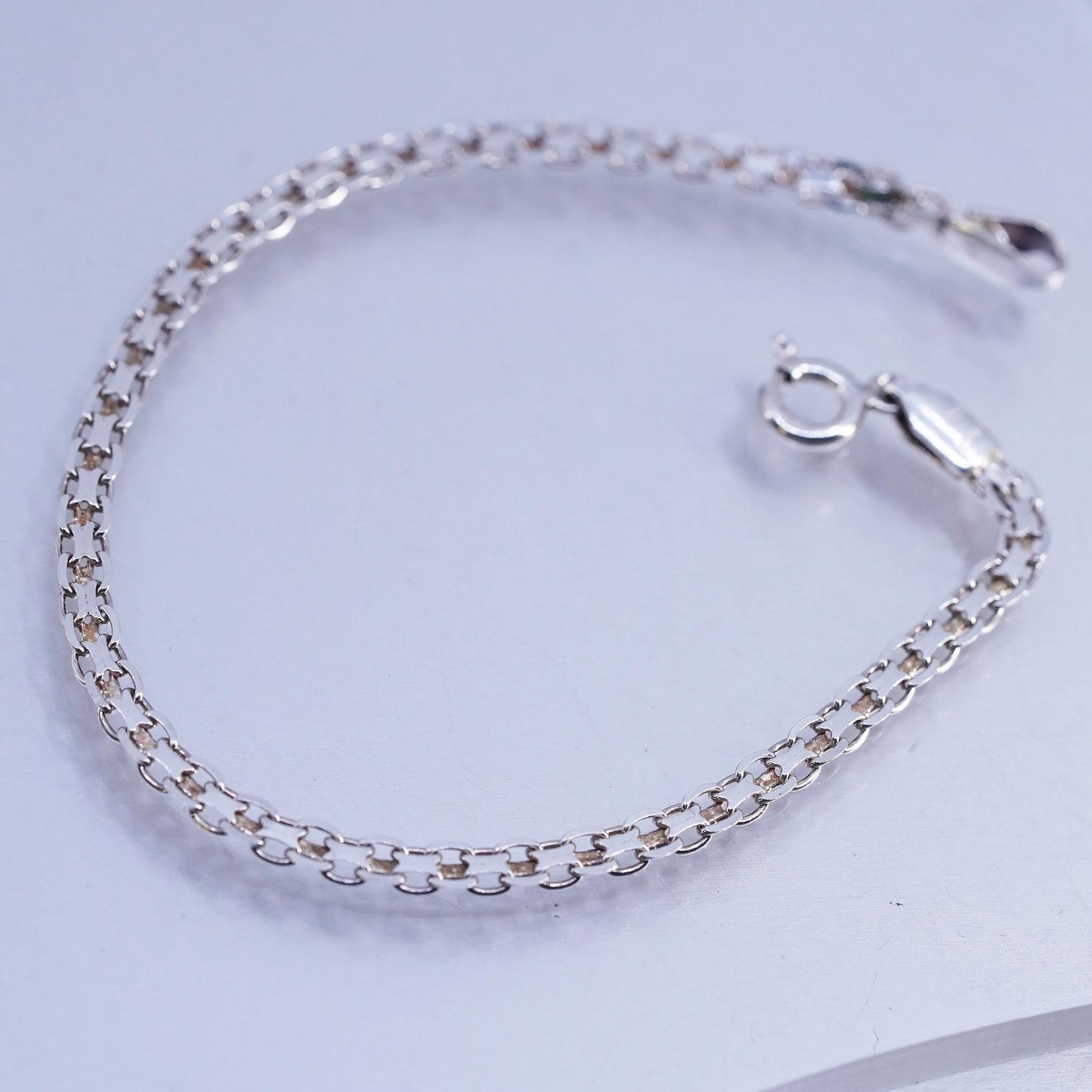 7" 4mm, Vintage Italia Sterling 925 silver bracelet, flatten curb link chain