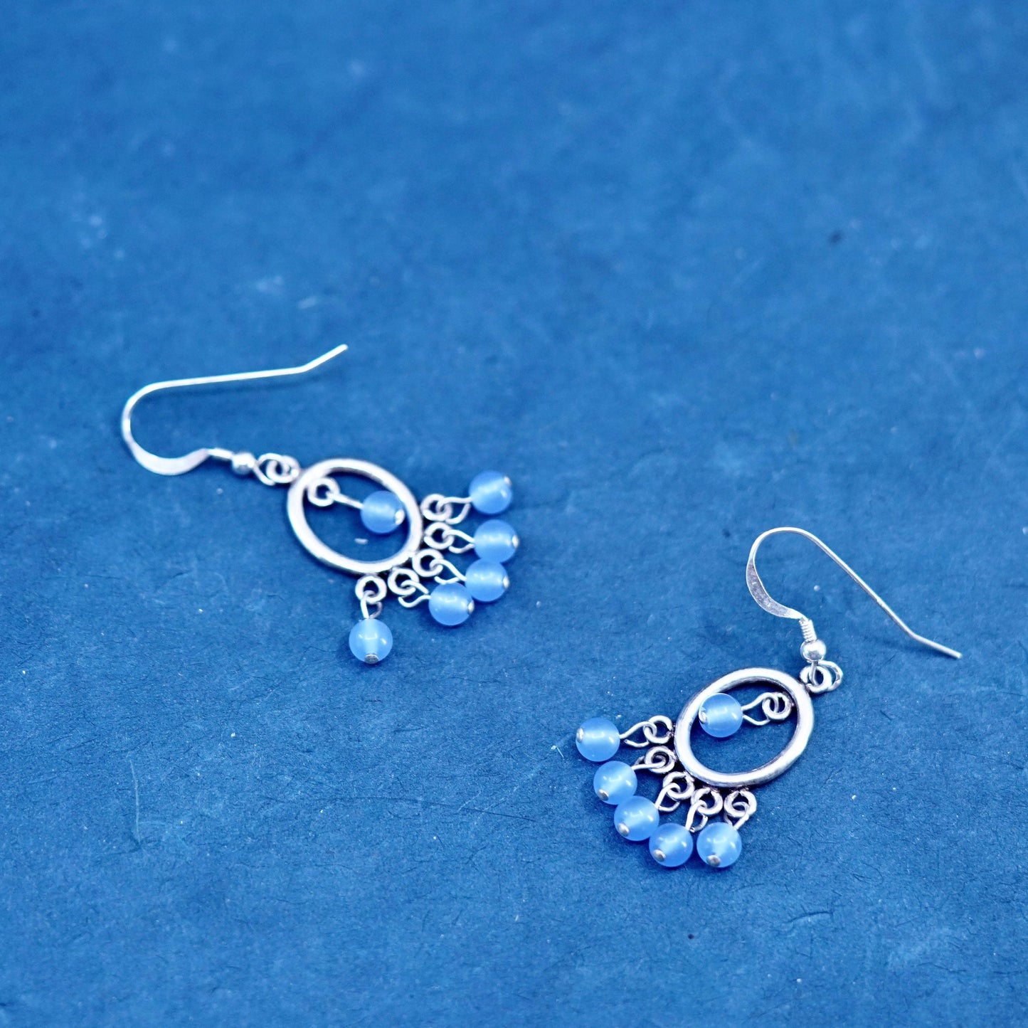 Vintage Sterling 925 silver handmade earrings with blue cat eye