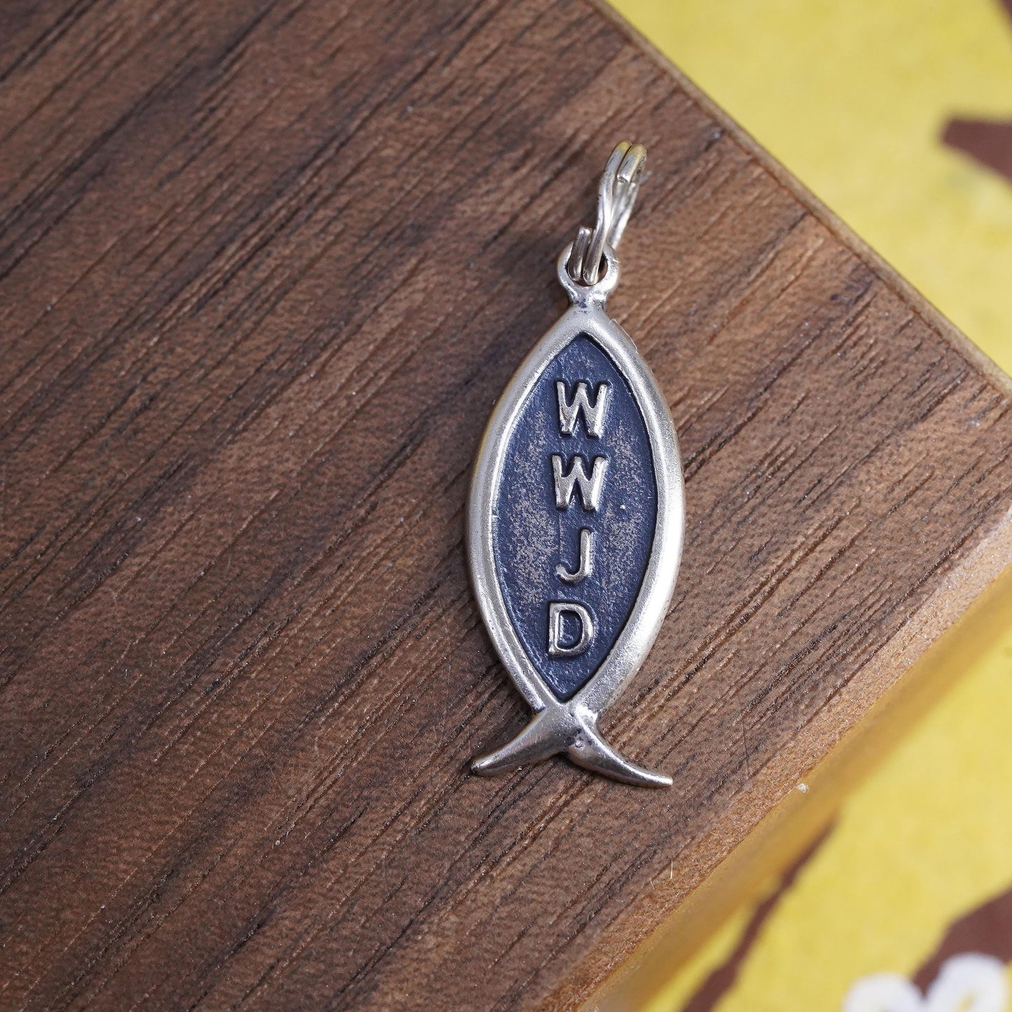 WWJD Fish Charm Sterling Silver 925 Pendant, What Would Jesus Do Christian