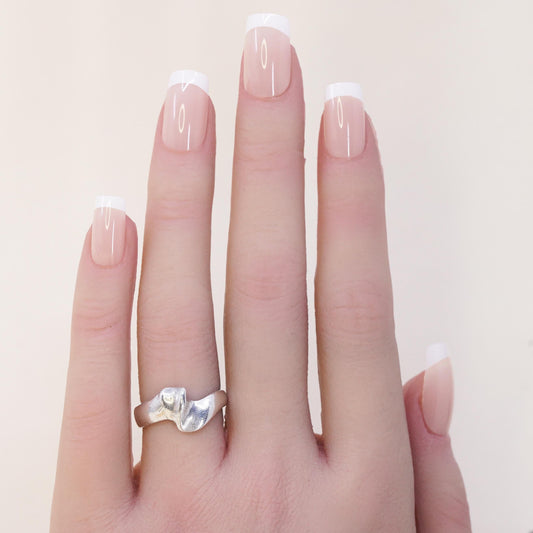 Size 7.25, vintage sterling silver handmade ribbed ring, 925 wavy band