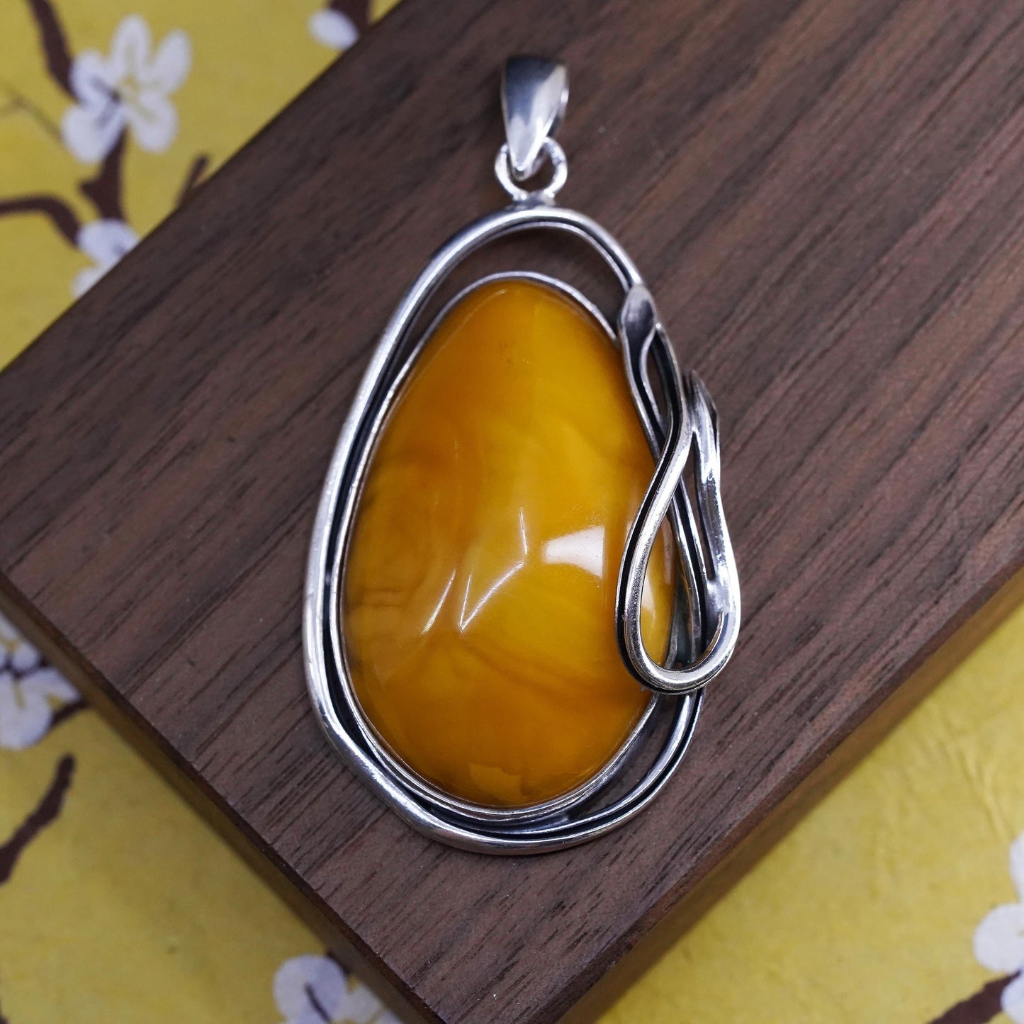 Vintage Sterling silver 925 handmade pendant with amber