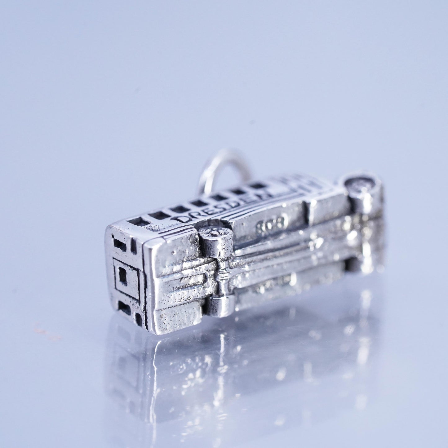 Vintage Sterling silver handmade 925 school bus charm pendant embossed Dresden