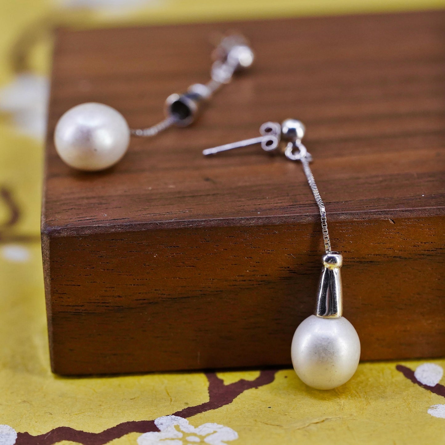Vintage Sterling 925 silver handmade earrings with pearl drops
