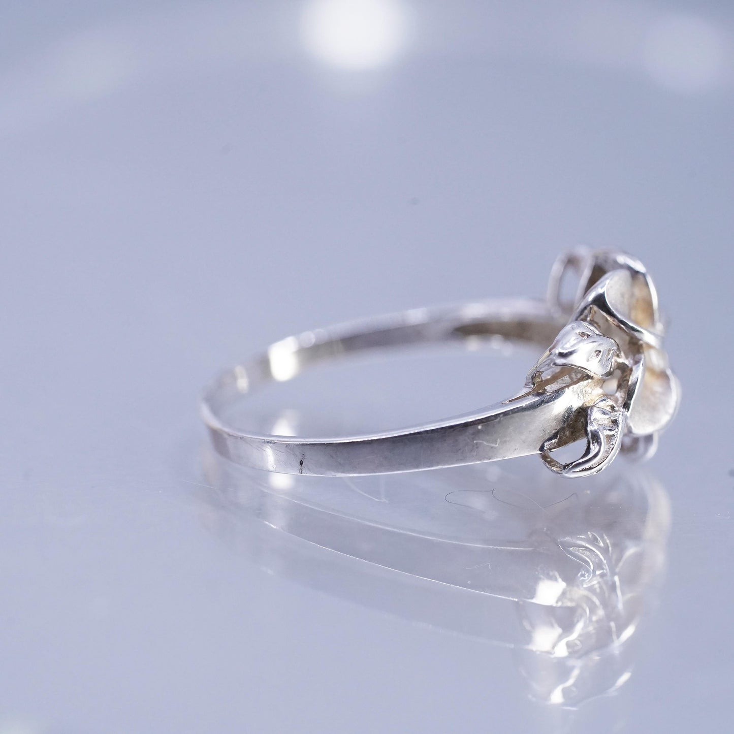Size 9.5, vintage Sterling 925 silver handmade ring, plumeria flower band cz