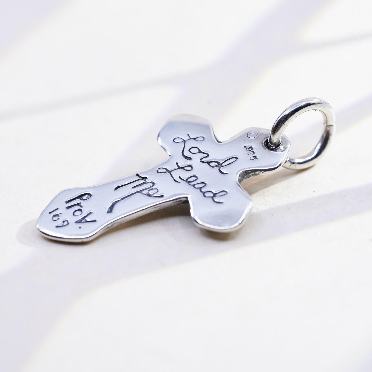 Sterling Silver Lord Lead Me Cross Pendant, Religious 925 Christian Cross Charm