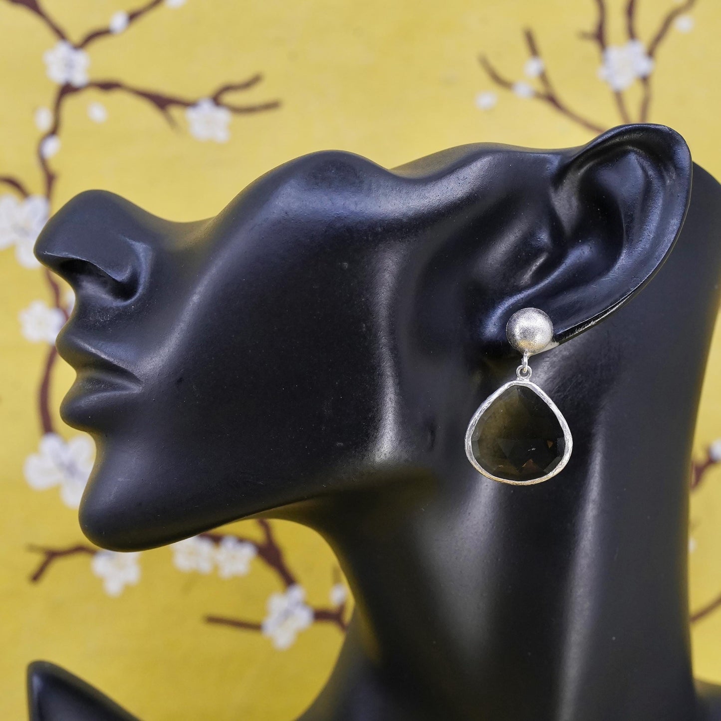 Vintage Sterling 925 Silver Brown Smoky Quartz teardrop handmade Earrings